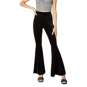 KanCan Pants Womens Large Black Velvet Flare Ribbed High Rise Bell Bottom Boho